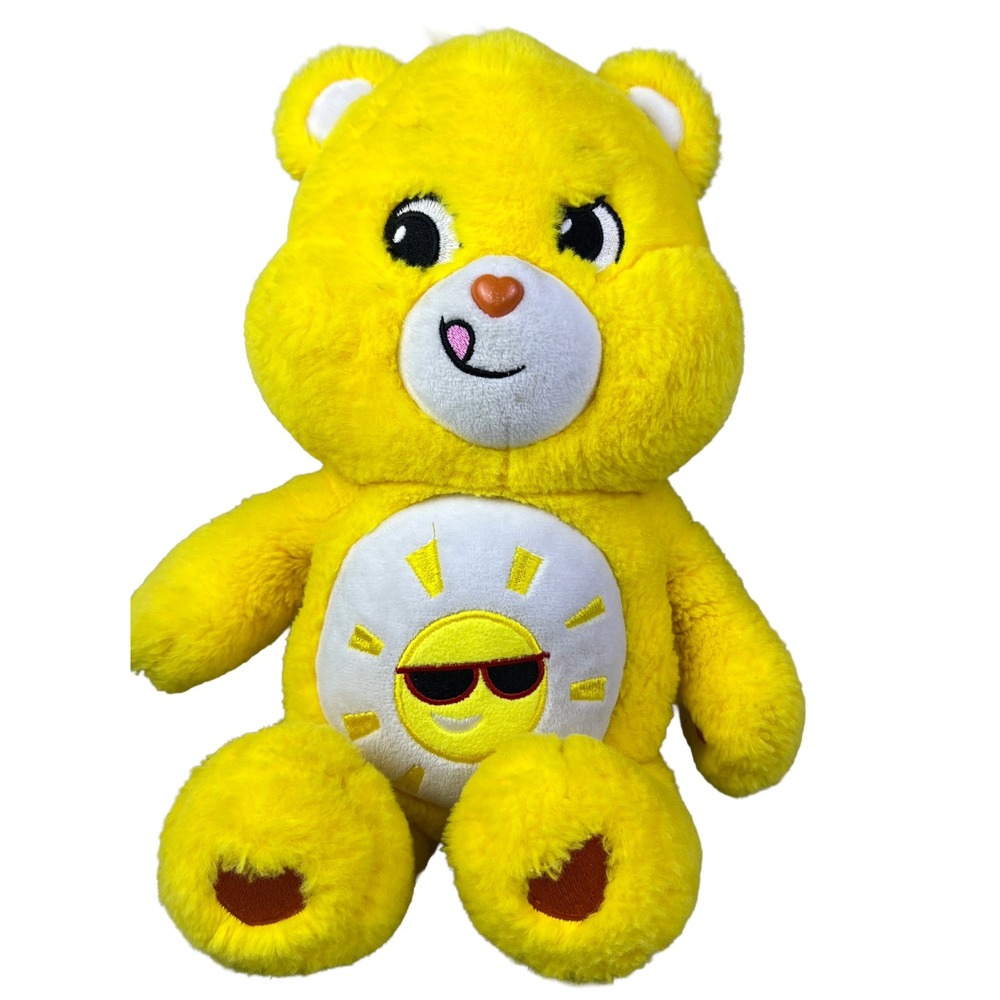 Care Bears Funshine Bear Plush 13 Inch Yellow Sunglasses Belly Badge